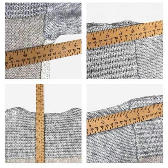 LOFT Sweater Womens Large Fuzzy Wool Gray Beige‎ Cream Colorblock Patchwork - Picture 11 of 11